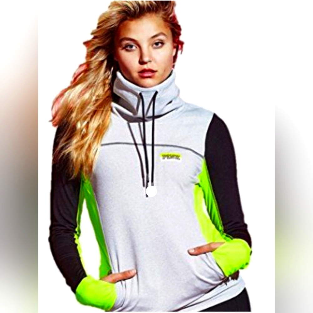 Victoria's Secret PINK  Neon Yellow Gray Cowl Neck Pullover Sweatshirt XS/TP